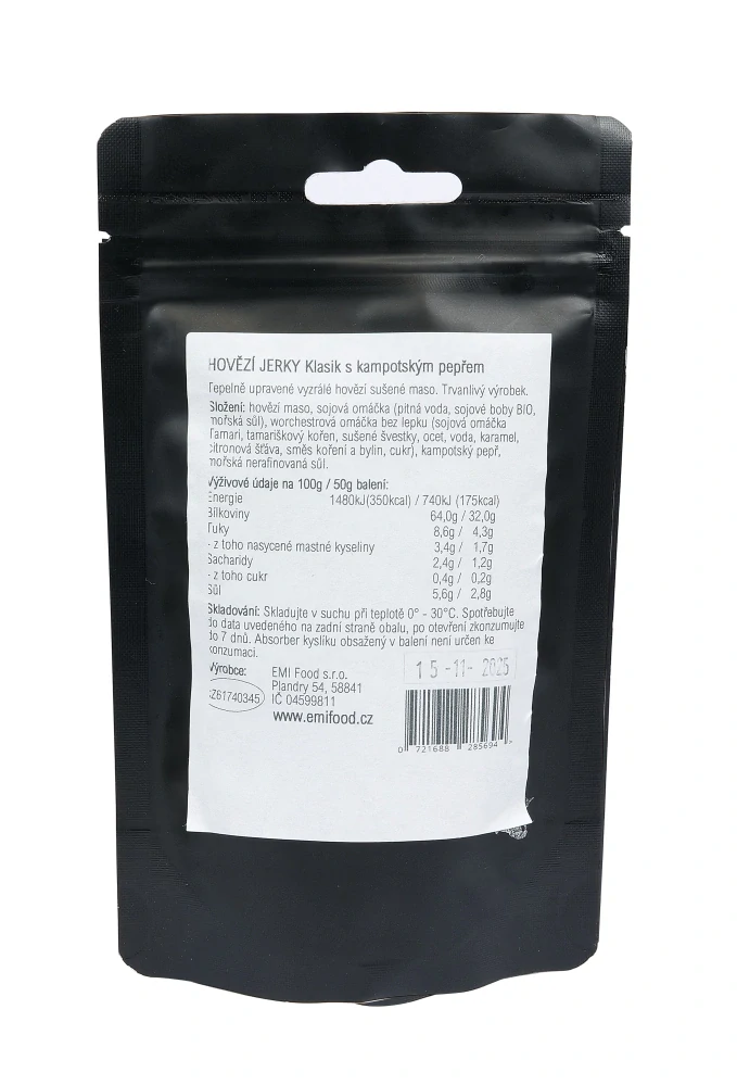 Hovězí Jerky z vyzrálého masa Klasik s kampotským pepřem50g